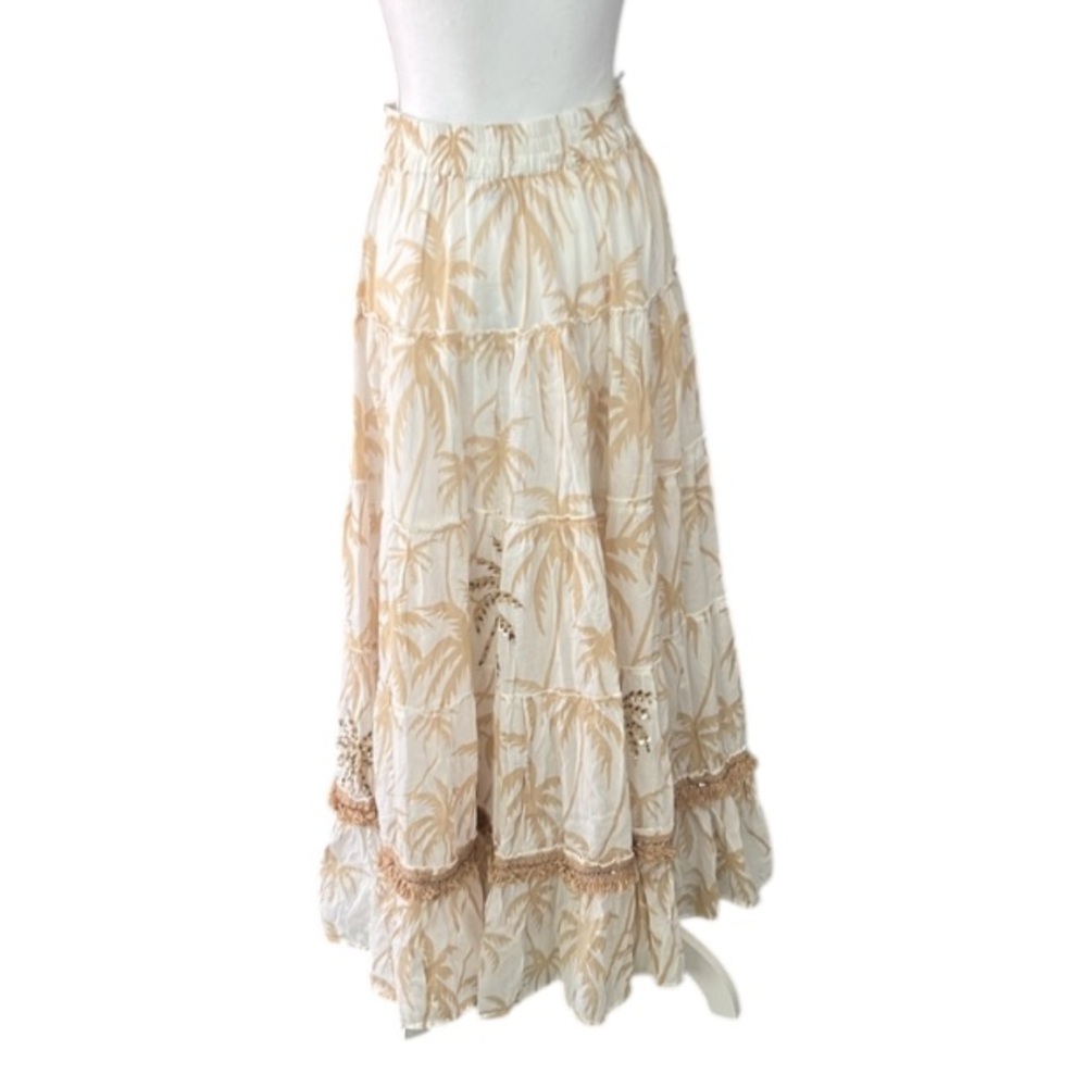 Barok Bohemian Palm Print Tiered Maxi Skirt NWT S/M Coastal Resort 100% Cotton - Picture 4 of 15